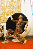 Catsuit in Leopardprint Velvet Flared