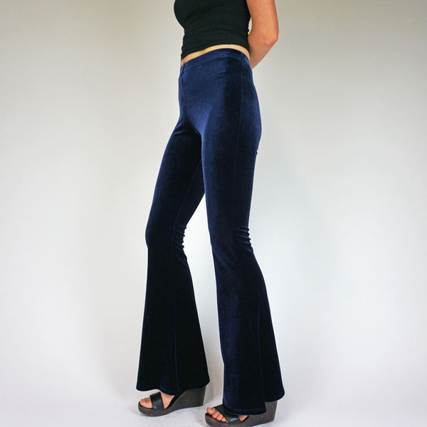 Blue Midnight Plain Velvet Flares